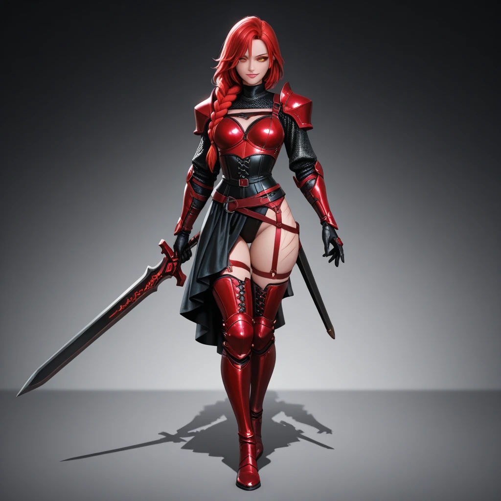 Holding a sword,Anime character wearing red tights, female rouge assassin, white and Red Armor, Red Armor, full body devil woman, Inspired by Rob Liefeld, Full body! asuka suit, Humanoid form, Sadistic Assassin, lady in Red Armor, Skinny red leather armor, High resolution commissions, red skintight leather armor
