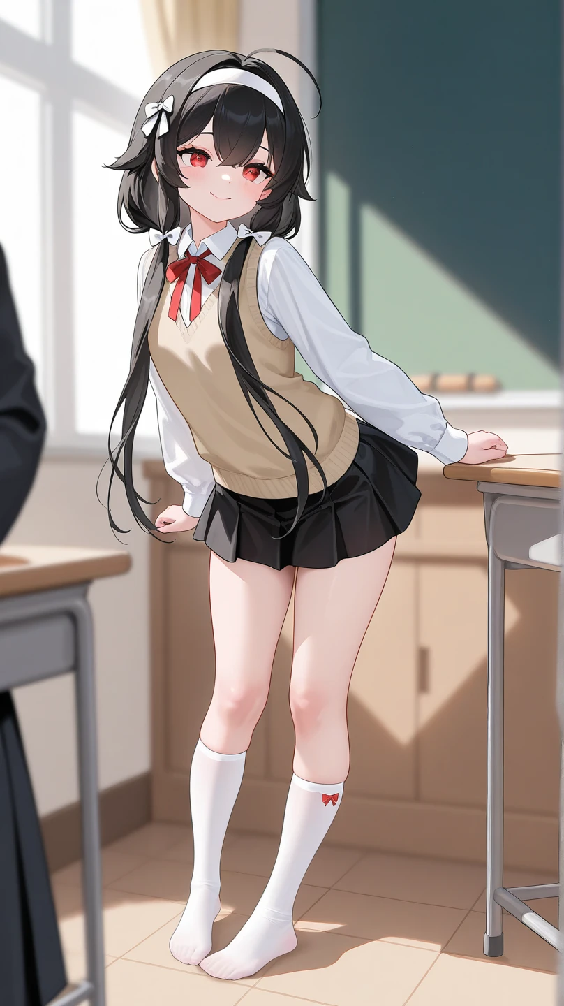 ((masterpiece, best quality)),high resolution, highly detailed, detailed background,8k,16k,perfect lighting,detailed beautiful eyes,1girl,solo,embarrassed,blush,look at viewer,steam,sweat, show off pussy, bottomless,standing,(cowboy shot,from front), upward glance,pantie around kness,lift skirt ,spoken heart,seductive smile,open mouth,long hair,perfect fingers,(slender1.2),fu tao,twintail,(flat chest:1.2),short stature,flower shaped pupils,short stature,over size head,schoo sailor,classroom,skirt lift