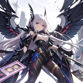 (masterpiece, highest quality), (Thin Hair), Super detailed, Anime Style, alone, full length, Concept Art, Sunburned skin, Cyberpunk Harpy Ninja Lady, Half Eagle, Bird wings, Bird's feet, Cyber Streetwear, With the Eagle. Super huge, Tattered Gauntlets, Tall and stylish, tech boots, Very large. Muscular but feminine body type, White Background, full lengthに立って, Standing on the desolate land,
