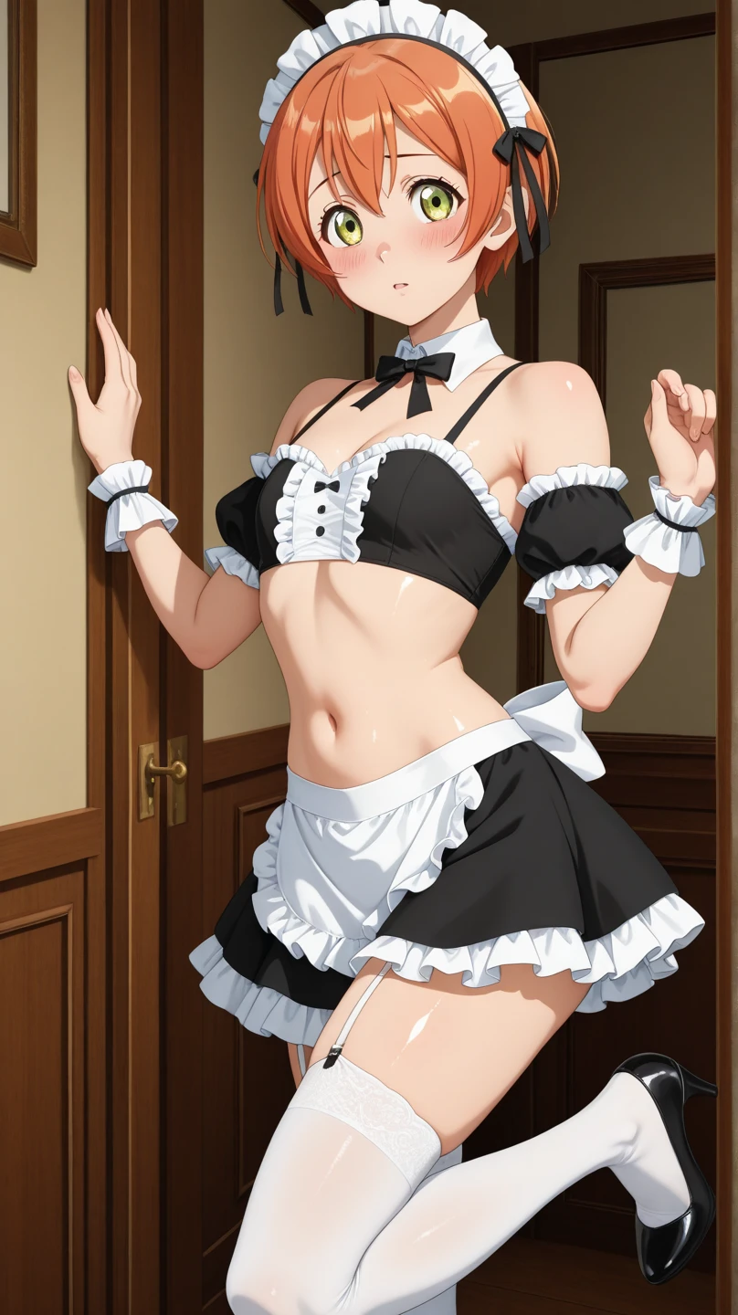 High resolution, Very detailed, perfect lighting, beautiful detailed eyes, ((masterpiece,Best Quality)), absurdities, alone, princess zelda, by the width, crown braid, Hair clip, pointy ears, Gloves without fingers, black gloves, smile, curves, nod, , deep neckline, deep neckline, short skirt, visible underwear, pink thong, touching her breasts in a sexy way, close up, Sexy maid costume, black Sexy maid costume, Thinking in the future, Black hair , view from behind, big butt, sitting, en la playa 