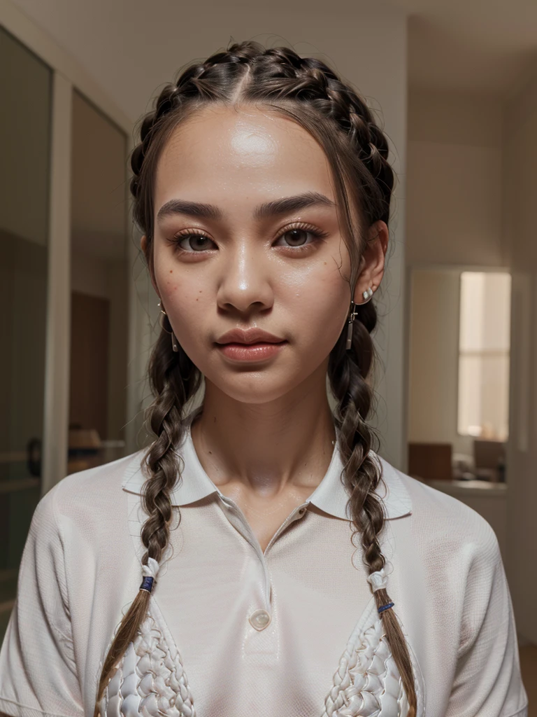 a woman in a sexy white shirt and black skirt standing in front of a brick wall, long pigtail, hair in pigtails, pigtails hairstyle, two pigtails hairstyle, with black pigtails, pigtails, pigtail, short pigtails hair, asian girl with long hair, black hair in braids, pigtails hair, asian female, long braided hair on top of head, long braided black hair, long black braided hair, lariennechan, dilraba dilmurat, long braided hair, mai anh tran, chinese girl, huge breast, hyperrealism, realistic lighting, ultra skin texsture, stable diffusion, perfect anatomy, crazy details, hyperrealism body, hyperrealism face, hyperrealism breast, hyperrealism hair, hyperrealism shadows, hyperrealism texsture, hyperrealism skin texsture, hyperrealism detailed face, hyperrealism detailed body, hyperrealism detailed breast, hyperrealism detailed hair, hyperrealism detailed anatomy, hyperrealism detailed lighting, hyperrealism detailed shadows, hyperrealism detailed texsture, hyperrealism detailed background