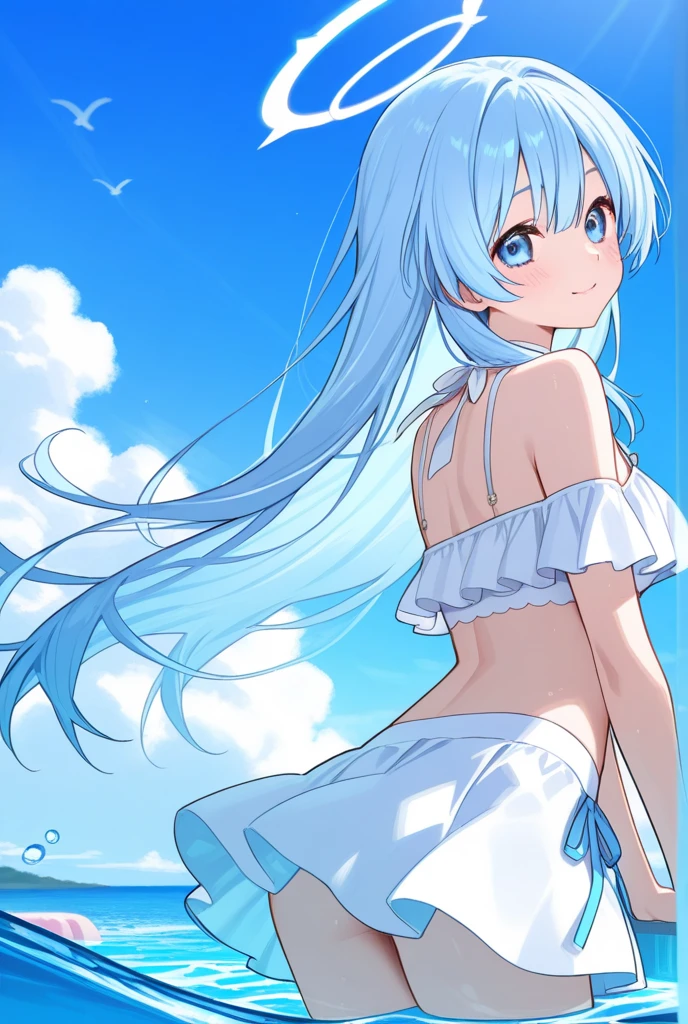 (Masterpiece: 1.5), Best Quality, Beautiful and Detailed Anime Face, Perfect Anatomy, Dynamic Pose, Eria Ygo, 1girl, Solo, Long Hair, Blushing, Open Mouth, Landscape, Wedding Dress, Cleavage, Big Breasts