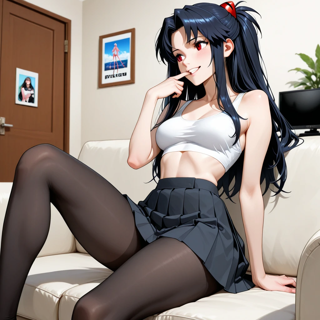 Show entire body, feet in view, 13 year old Asian female and friend, perfect fit bodies, 6 pack abs, huge beasts, happy faces, wearing cut off button down shirts, tight skirts, underboobs, glasses, pantyhose, no shoes, sitting in on couch