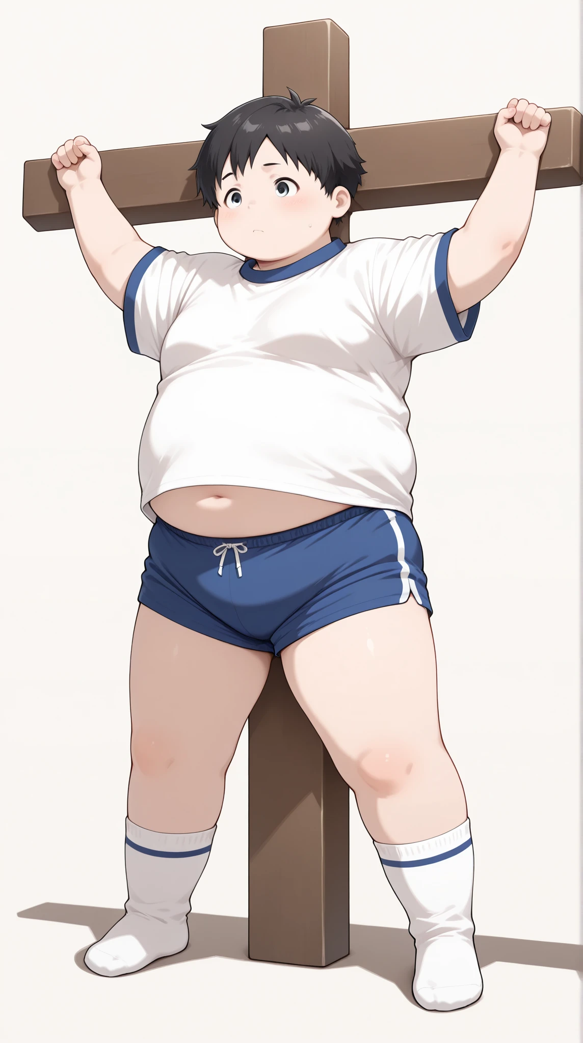 ((androgynous)), beautiful, (very short hair), (pudgy face), (thick),(ikemen), ((boyish)), (handsome), (chubby), belly, muscular, (beefy), (jockstrap), (cool), (nipples)