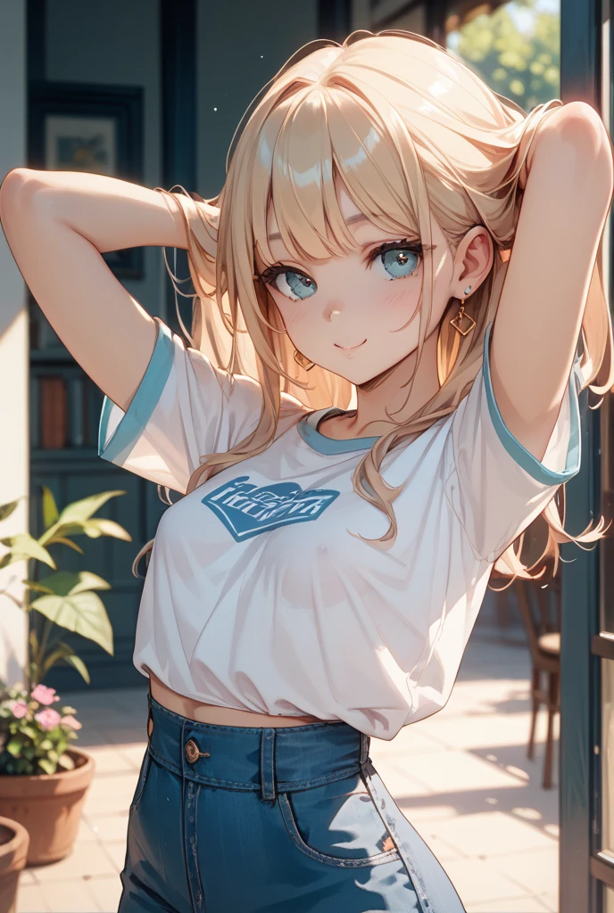 (masutepiece:1.5)、(top-quality:1.5)、(16k wallpaper:1.2)、(Photorealsitic:1.2)、(ultra-detailliert:1.2)、(超A high resolution:1.2)、(Highly detailed and realistic skin:1.2)、(Very detailed and clean sharp eyes:1.2)、(white short sleeve sportswear:1.5)、(On the school grass playground)、Beautiful sunshine、blue-sky、(do the two finger pose:1.2)、(Slender woman with body shape:1.3)、(Beautiful 18 year old woman:1.2)、(sodden:1.3)、Beautiful eyeliner、eyeshadows、Natural Color Lip、(long blonde wavy hair covering one eye:1.2)、Smile with open mouth、the chest is medium、(Crowd of boys)、Navy blue sports panties