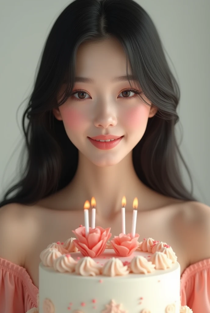 (realistic 8K ultra) a 5 woman with a birthday cake from 27-08 lots of flowers 