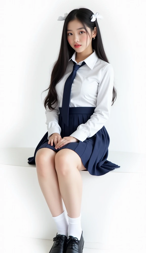 ulzzang-6500-v1.1, (Raw photo:1.2), (Photorealistic:1.4), Beautiful detailed girl, Very detailed eyes and face, Beautiful detailed eyes, Ridiculous, Incredibly ridiculous, Huge file size, Ultra detailed, High Definition, Very detailed, Best quality, Masterpiece, Kemomimi, ((Japan Girls' High School Uniform)), Illustration, Very detailed, CG, unification, 8k wallpaper, fantastic, fine details, masterpiece, best quality, highly detailed cg uniforms 8k wallpaper, light on face, movie lighting, 16 year old girl, (without panties)), ((dynamic pose))), (camel toe), (half), (pantyhose), (sitting legs bending knees)) (sitting with crotch visible) (sitting showing the inside of the crotch looking at the camera), 18 Prohibition, Eros, Open Legs
