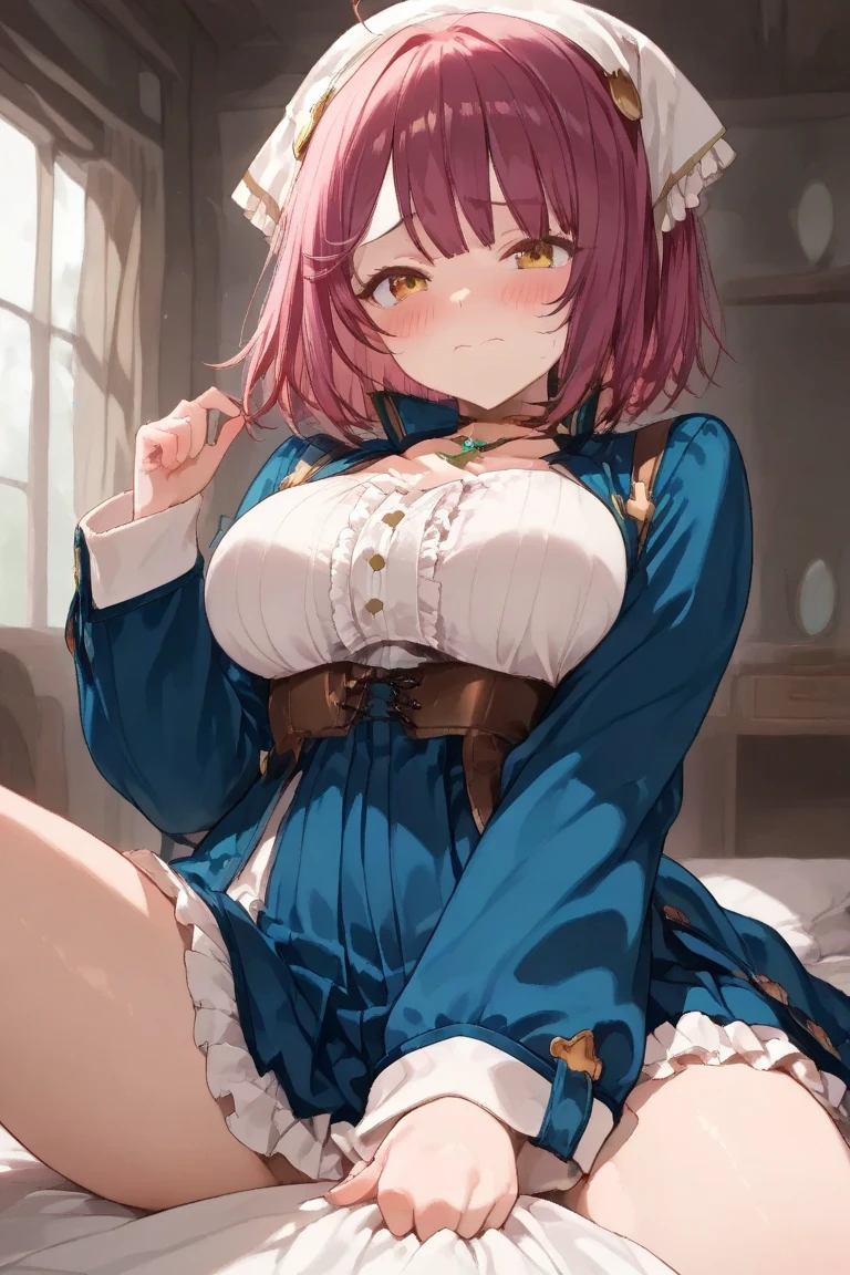 1girl, solo, lingerie,,exposed panties,bangs, happy, posing, multicolored hair, Arima Kana, hat, beret, (masterpiece: 1.2), highres, best quality, 8k, nursery, lace lingerie, nursing supplies, doctor's office, full body,posing, sensually,(bare legs,garter stockings,crossed legs,big breasts.)