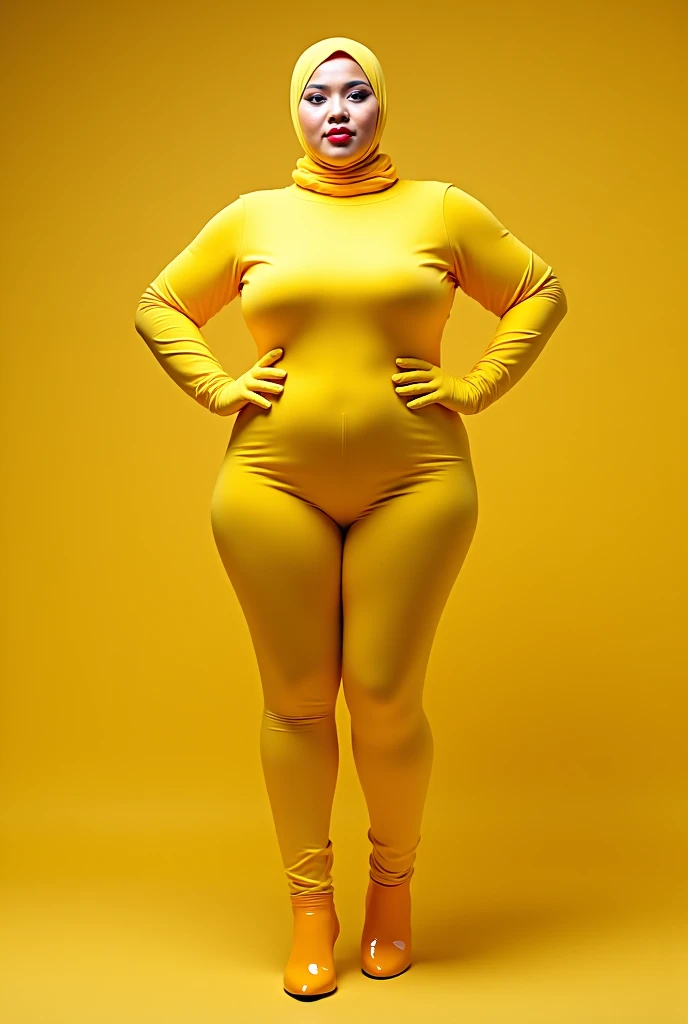 (highest quality、8k、32k、masterpiece、Ultra-high resolution:1.2、Perfect body beauty:1.2、Wearing a futuristic hero suit that glows pale yellow and white:1.5、Cute 25 year old White woman、Big and ample breasts:1.5、Upper Body、front、Simple Background、Looking at the audience、Dynamic pose:1.8、sunlight、nswf:1.5 ((Light yellow rubber suit)),((Huge slack)),((heavy body)),((Wide Hips)),((Thick body)),((Fat belly)),((Fat girl)),((Chubby)),((Big Size)),((White woman)),((Brown Hair)),((short hair)),((blue eyes)),((Full body portrait))、Long socks、I can't see my bare skin、High heels、Full body portrait、ponytail、Simple Background、Full body portrait、Full body portrait、High heels、Stand with your feet shoulder-width apart、One Woman、