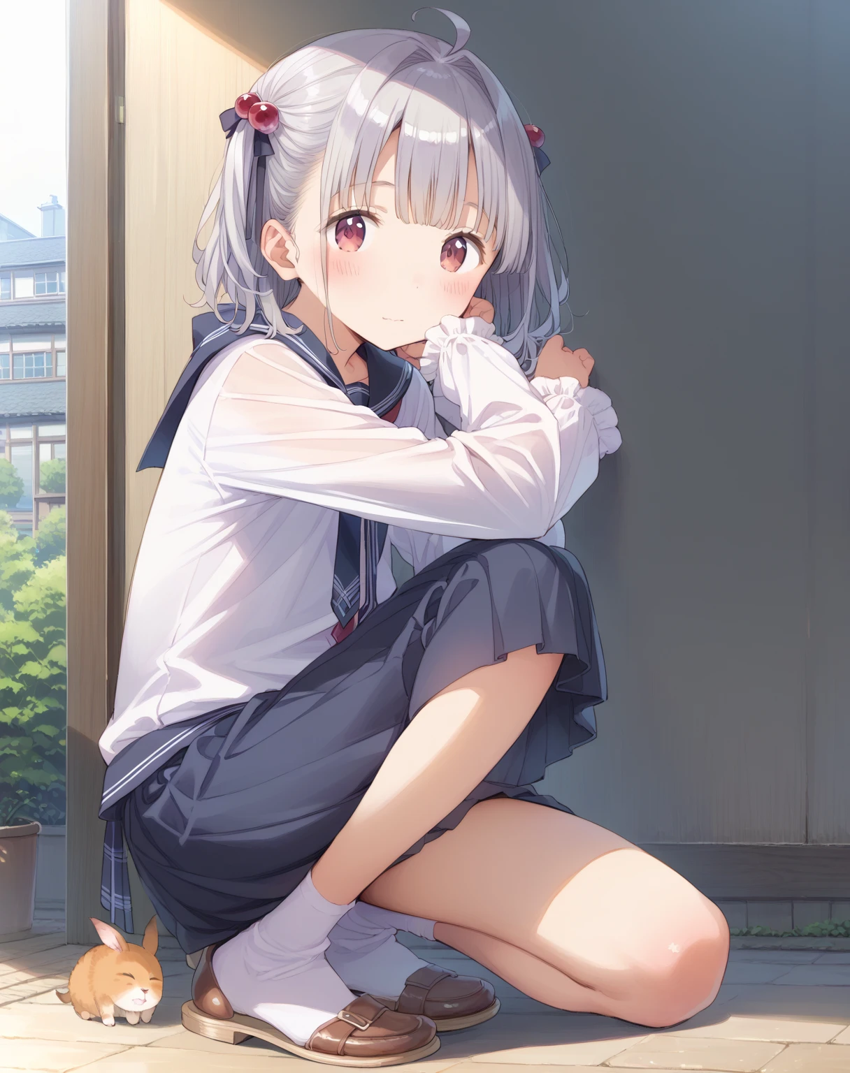 high resolution、masterpiece、Elementary school girl、School uniforms、With legs apart、 her pussy、Mastion、Wurine、Urinating、full、In town