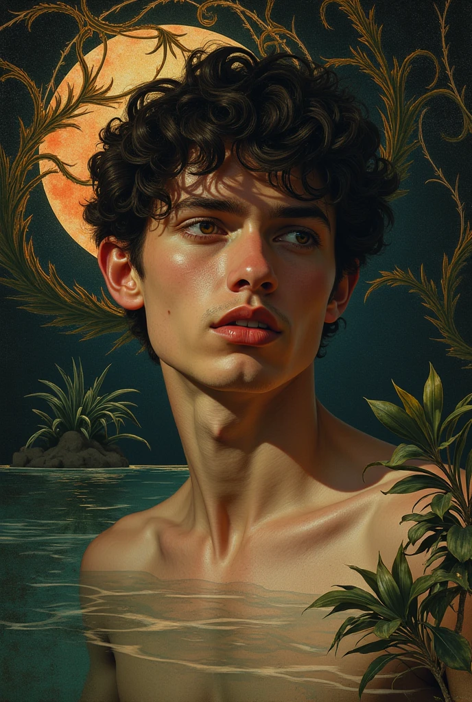 A 20 years slim boy with Jungle background portrait