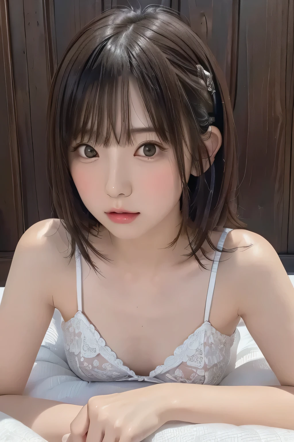 absurdres, (masterpiece, best quality), (ultra-detailed), extremely detailed,super high resolution, (Top Quality photorealistic Illustration), (Super Definition), (best quality,masterpiece:1.0),(cute illustration), (high Saturation:1.2), highres, ultra-detailed, 32k,8k resolution, intricate details, cinematic scene, detailed background, Soar (High chroma),(Sparkling),bathroom, depth background, in the sandy beach, ocean, splashing, blue sky, windy, rim light, sunlight, beautiful lighting, strong light,BREAK (one girl:1.6), (kawaii), (cute), Beautiful and delicate eyes, Delicate and beautiful face, Facial accents, Perfect figure,(open shirt), (show off small nipples:1.6), (small areolas), Uniforms、bright expression、short bowl cut、Young shiny shiny white shiny skin、Best Looks、Natural black hair with dazzling highlights、shiny light hair, (short hair), silky straight hair、Beautiful bangs that shine、Double eyelids、eye liner、Glowing crystal clear attractive big brown eyes,(Very beautiful nice cute 14 year old Nordic girl)