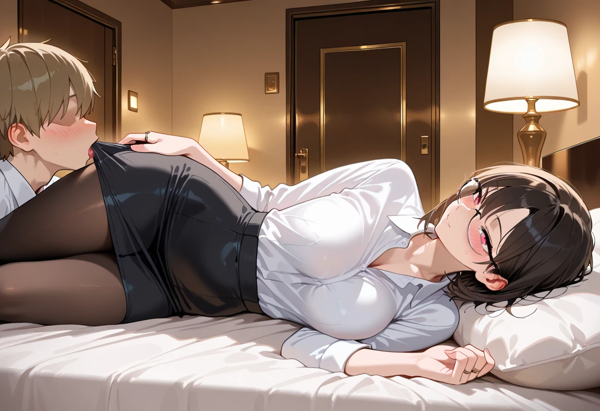 Pose change, lounging in bed.
One girl, , short black hair, cute eyes, aesthetically animated, animated, image is 16:9, blue eyes, black coat.