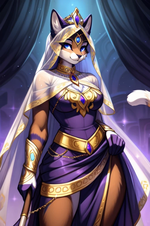 a anthro jackal, female, full body, blond hair, servant of the god Anubis, white robes, masterpiece, best quality, highres, high resolution, perfect face, perfect eyes, detailed, shaded, 4k, 2k, depth of field