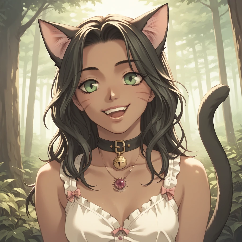 a feral cat-like girl with sharp feline features, intense feline eyes, a feline nose and lips, and sharp teeth, with clawed hands and a tail, in a savage predatory pose in a lush jungle setting with natural light and muted colors, (best quality,4k,8k,highres,masterpiece:1.2),ultra-detailed,(realistic,photorealistic,photo-realistic:1.37),concept art