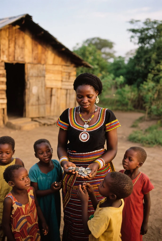 Grandmother giving food to children