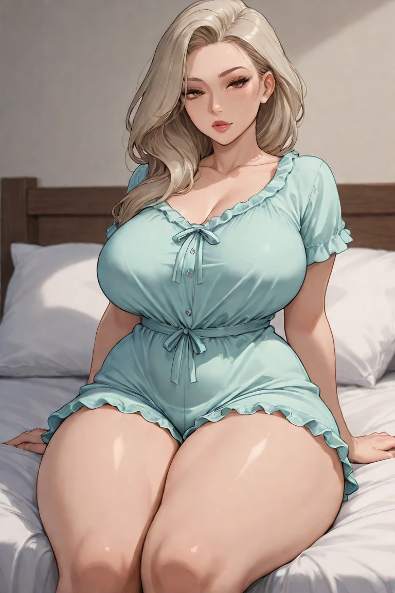 Looking here, attractive blonde young woman, torn underwear that looks like tattered almost scraps, big, skin tight, soft looking big, crotch wide open, you can see the shape of the tip of the, areola showing through, pubic area clearly see-through, underwear, lying on bed