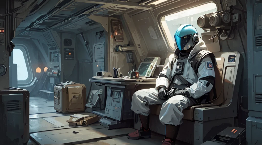 realistic photo of An alien wearing a pirate outfit and a pirate hat is sitting inside a spaceship in front of a window overlooking space photorealistic photorealism hyper realistic