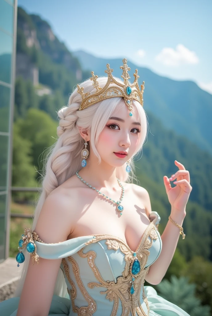 high quality,HD,16K,Sharp Line,1 Girl,fantasy, (Fire Spirits),Pretty Face, Large Breasts, Beautiful legs,In the mountains,Focus Girl,detailed Pretty Face,Detailed clothes,beautiful eyes,Cool,Sexy,Dynamic Angle,穿着华服的神明Strike a pose拍照, Ancient mysterious sexy goddess, Traditional beauty woman, Beautiful female warrior god of war , Beautiful sexy goddess, Gorgeous role-playing, high, Beautiful young girl, Beautiful woman, 华丽Beautiful woman, Complex clothing,Chinese Mystical Aesthetics, Beautiful Asian ancient mysterious girl, Extremely detailed shot of the goddess, Jaw-dropping sexy beauty, Big breasts deep neckline sexy belly button(butt), (bedroom), (Sexy Girls), masterpiece, best quality, Bangs, blush, Chest, clavicle, Eyebrows visible through hair, (Gradient red and gold hair), Jewelry, Long hair,Bright Eyes, ring, (solitary), illustration, fashionable, miss, Strike a pose, background, element, confident, Express, Accessories, majestic, striking, key point, Dynamic poses, ((plump)), (black))Woman in transparent dress,Viewer,(((Full breasts, Keeley University))),Slim waist,(Navel exposed,Bare waist), Long hair, extreme detailed details, 详细的fantasy艺术, Stunning character art, Beautiful and exquisite character art, Beautiful transparent dress, Very detailed, Large Breasts,Chest,Golden ratio figure,Beautiful figure,Ultra wide-angle shooting,Full body shot拍摄,Body close-up,Full body shot,Wearing a pleated tulle skirt,柔和动漫illustration, 柔和的深色background,Fujifilm XT3 Clear focus, f 5.6, High Detail, Clear focus,(Wearing openwork clothing),, (Natural light), (Tempting)translucent, Good velvet quality, Compared, Divine Light,, Silver hair, 天空background, Absolute Strength,Female Shinmei,穿着性感丝绸的Female Shinmei,,Large Breasts,Chest,Golden ratio figure,Beautiful figure,Ultra wide-angle shooting,Full body shot,Body close-up,Full body shot, Wearing a tulle dress, Model shooting style, Large Breasts,饱满Chest,Golden ratio figure,Beautiful figure,(Extremely detailed CG 8k wallpaper unit), The most beautiful artistic photos in the world, , 8K 超HD, ) on the beach,Sexy lazy posture,Sexy seductive expression,best quality,masterpiece,Ultra-high resolution,(Practical:1.4),original photo,Ultra-high resolution