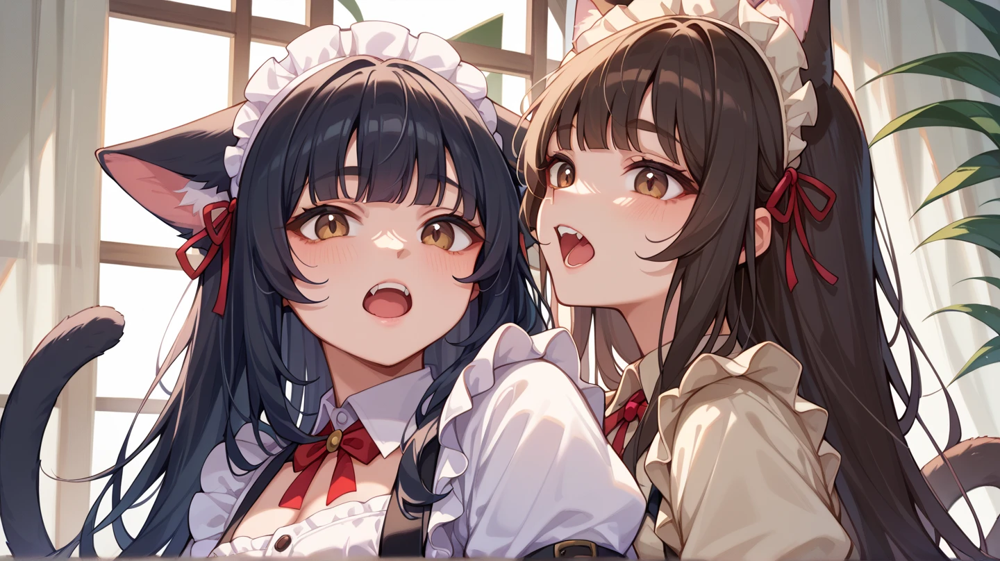 2girls, nishikigi chisato, inoue takina, lycoris recoil, apron, Japanese cafe, anime, 1boy fat_man, faceless male, multiple angles, brown_penis, cooperative_fellatio, licking penis, masterpiece, best quality, very aesthetic, absurdres, highly detailed, mosaic censor, comic