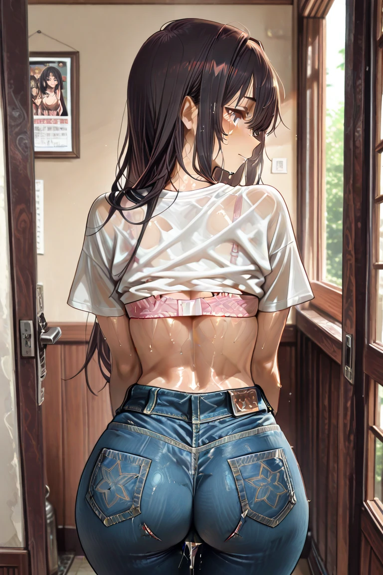 An anime high school girl, Tragen Sie einen sexy Kimono, kurzer Kimono, nackte Arme, bare back, Nackte Schulter, gehen, lange Haare, Hellblaues Haar, Schau den Betrachter an, blaue Augen