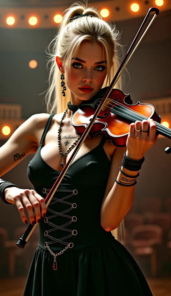 arafed woman in a black corset and a violin, concept art inspired by Hedi Xandt, cgsociety contest winner, gothic art, seductive tifa lockhart portrait, with black pigtails, (fantasy violin), beautiful maiden, , portrait of tifa lockhart, amouranth, range murata and artgerm, tifa lockhart