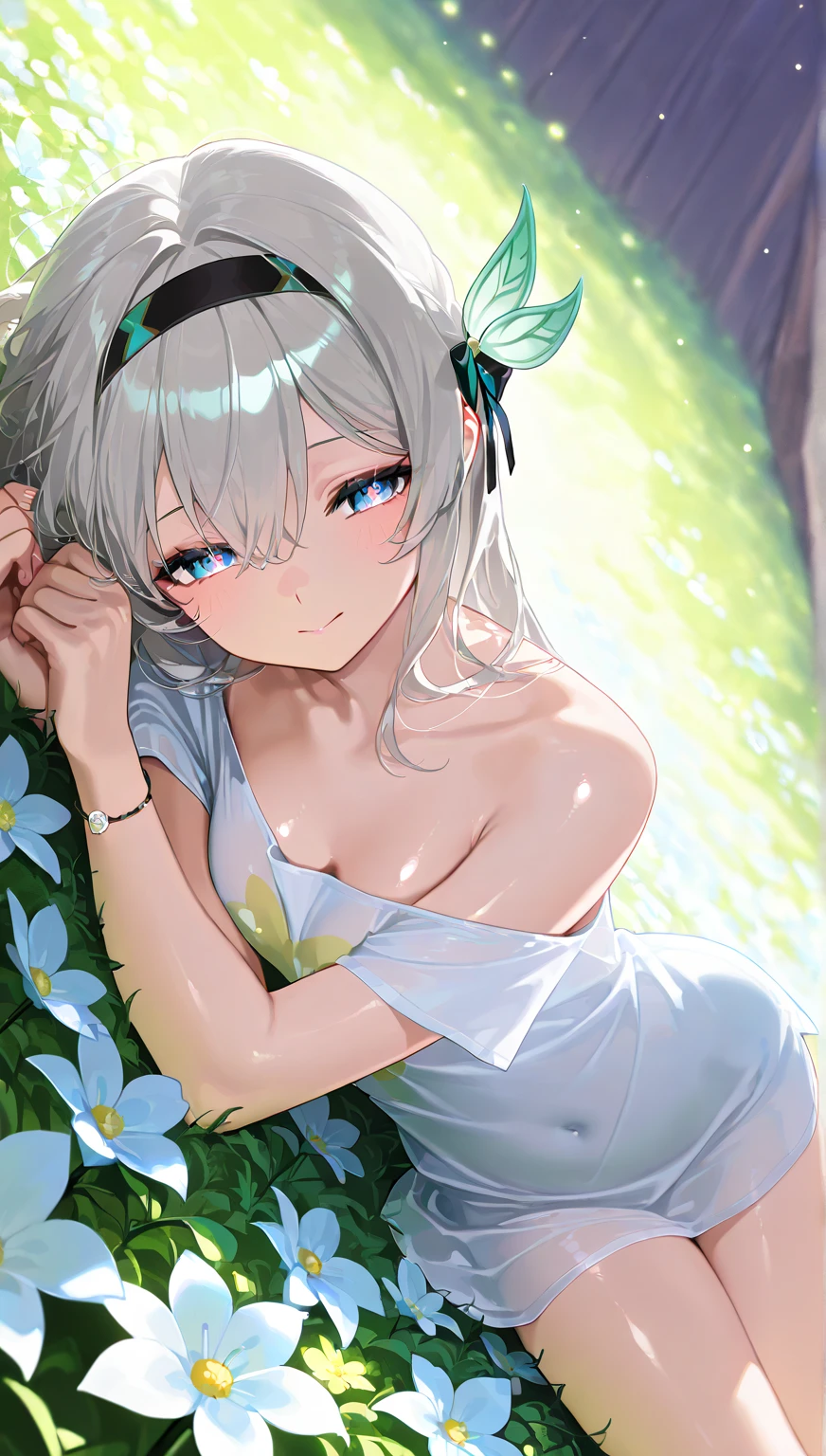 【Best Quality】Beast Ears Rabbit Barefoot Above Knee Dress for One GirlSitting Rabbit Ears Short SleeveViewerWatchgrass Short HairSmile White HairFluffy SleevesOutdoor Puffy Short SleevesBangsGround Full Body AnimalWhite ClothesSunlightSunlightSunlightBrownSpeckledSunshine