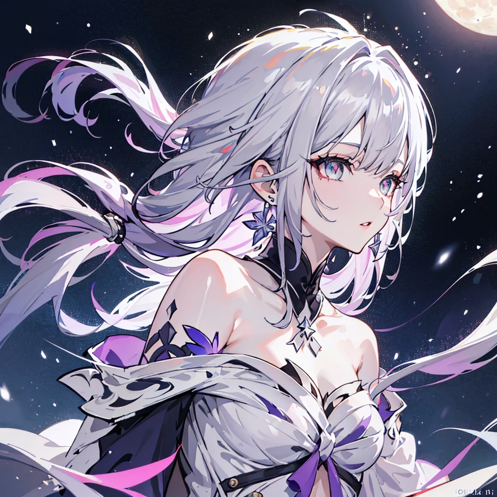 1girl, アニメ, cute girl, blank background, white background, fantasy, detailed fantasy dress with highlights, beautiful face, beautiful eyes, dark colors, black hair with multicolor streaks, red eye with different color pupil in eye, multicolor eye, medium breasts, slight cleavage, beautiful skin, cute, breast curtains, extremely delicate and beautiful, (beautiful detailed face:1.0), (detailed deep eyes), symmetrical breasts, deep eyes, shiny skin, portrait, slender waist, hips wider than shoulders, thighs, expressionless, young girl, luminous eyes, adorable,(Kpop idol),(aegyo sal:1),(Platinum blonde hair:1),((puffy eye)),Black panty,sexy posture,Superskirt, Ultra-high resolution,Black collar,slim figure, Abdominal y tattoo, womb tattoo,Tight-fitting leg ring,y tattoo on half-body,Bare skin, Armored hand,Hidden fingertips,Hand covered,Arm covered,Fist covered,{{beautiful detailed fingers}}, tufts of hair, moderate beautiful breast:1.0,(masterpiece:1.2), best quality, high-res, HDR, perfect face, intricate armor, delicate blue filigree, intricate filigree, red metalic parts, detailed part, dynamic pose, dynamic lights, cute face, neutral expression, shuimobysim, lotus, Hanfu, maxi skirt, dress conservatively 1girl, 独奏, long blue hair, standing, One lady,14years,((White hair) ,(Shiny purple bodysuit with microskirt),((Fantasy, Moon Night)), gradient_eyes,
