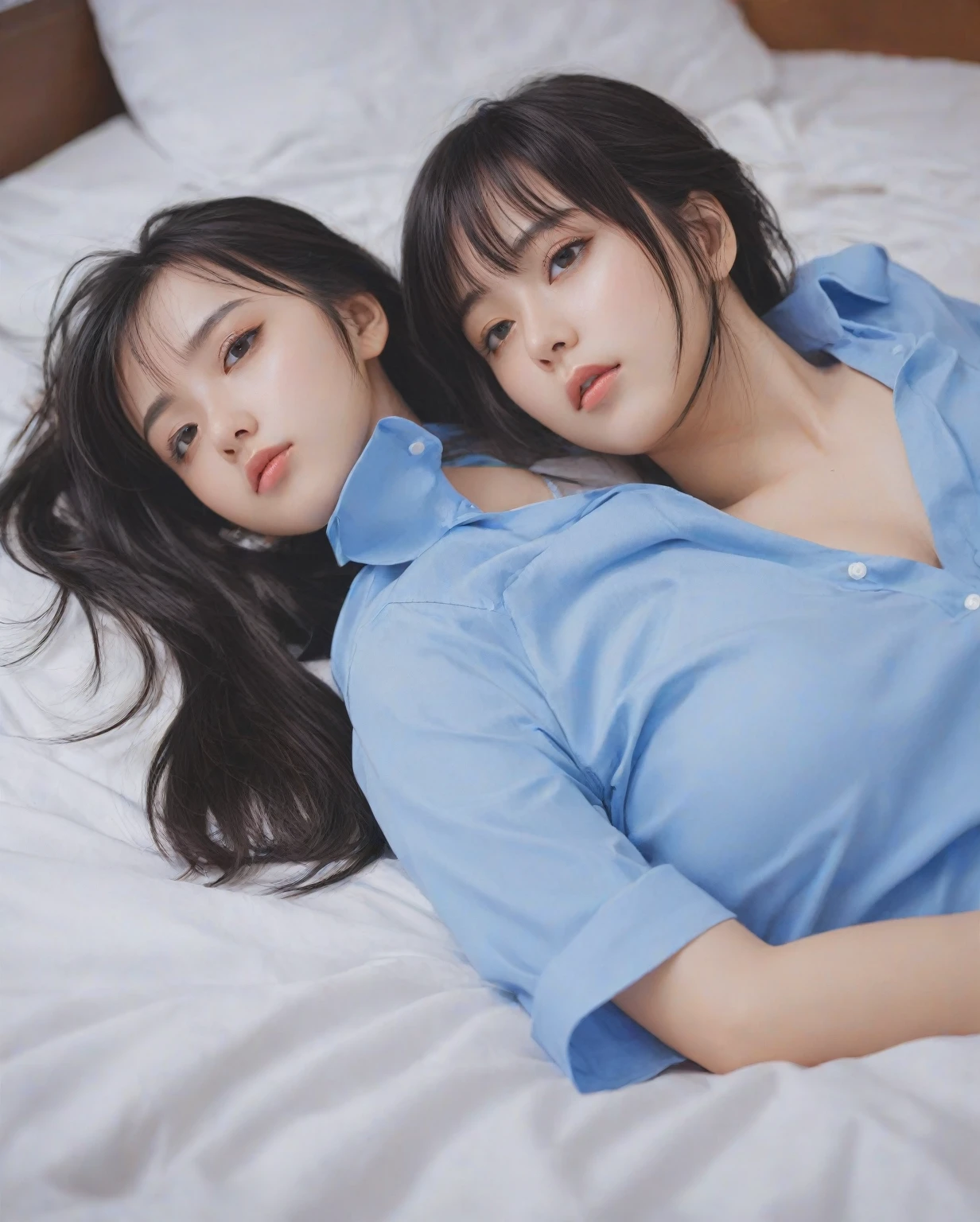 (Two boys in girls' uniforms open the front of each other's uniforms on the bed, showing each other's bras and touching each other's breasts.:1.9), Wearing a cute girl's uniform, mini skirt, 16 year old boy, Bedroom illuminated by the morning sun, masterpiece, (Her crotch swells and the front of her skirt flips up, revealing her panties.:1.9), (flat chest:1.9), bra, (white panties:1.5), photograph, highest quality, (The bulge in the crotch is clearly visible from above the skirt:1,9)