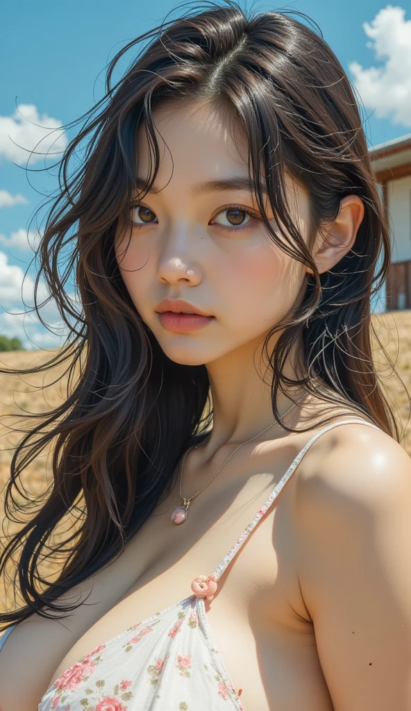 Surrealism, Attention to detail, Cinema Lighting, Ray Tracing, viewing angle, Eye-level shot, Hyper HD, masterpiece, Textured skin, 4K, Highest quality,Beach,Yui Aragaki,