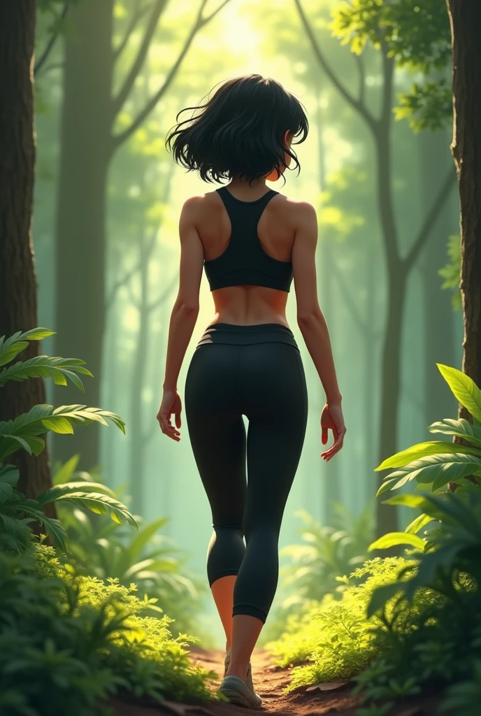 woman doing diaphragmatic breathing exercise in nature --auto --s2