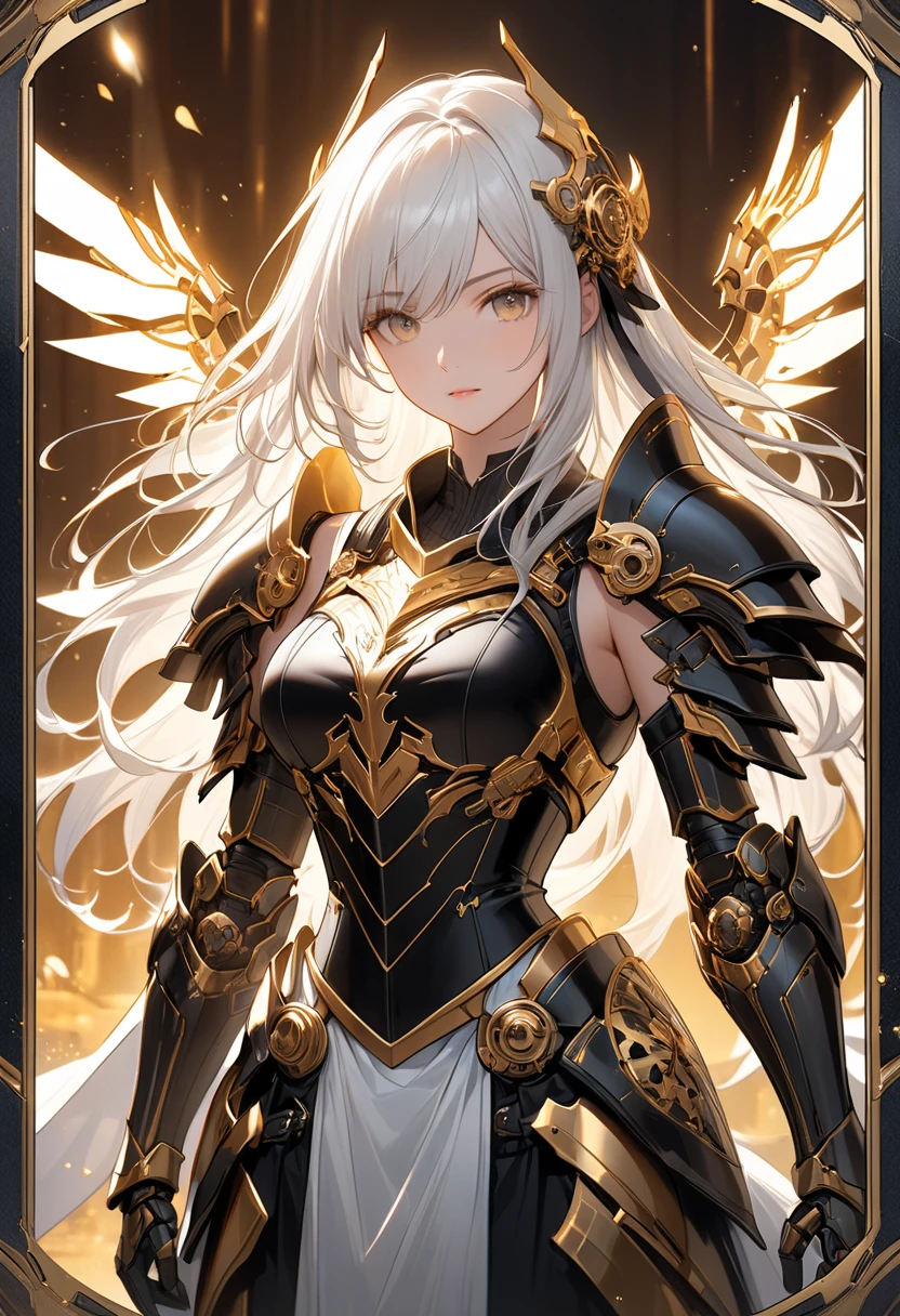 score_9_up, score_8_up, score_7_up, source_anime,masterpiece, best quality, high resolution, extremely detailed CG, absurdres, highres, 1girl, solo, a mecha girl in golden armor with glowing mecha_wings fights at battlefield, ((body surrounded by yellow Battle Aura and lighting)), wings of light, long hair, white_hair, glaring, cleavage, thighs, off-shoulder, (((Shining Armor, glittering Armor))),((mecha wings)), headgear, flying, blue sky, full body, from below, Futuristic, ((aura,Battle Aura, lighting),good_hands