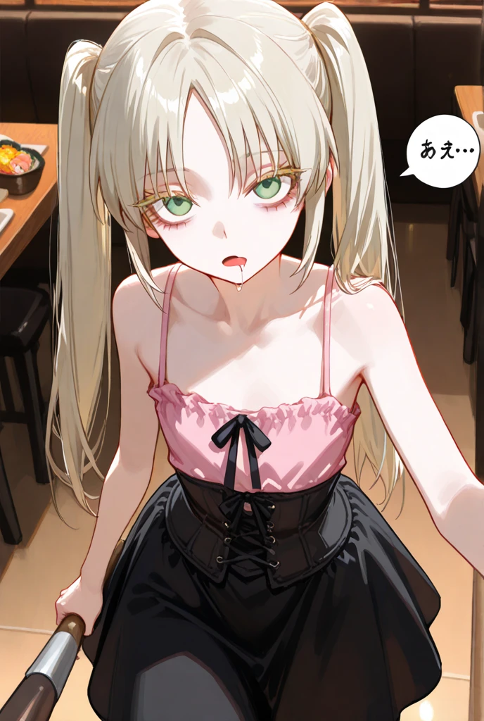 NSFW,I entered Sajnajuju.,Pink Hair、Pink Eyes、Long Hair、Two Side Up,Small breasts,Embarrassed,blush,In heat,Expectant gaze,Black cabaret dress,Off the shoulder,race,See-through dress,(Perfect hands),(Perfect Anatomy),(masterpiece),(highest quality),night,Cabaret Club,Dimly lit room,sofa,Private room