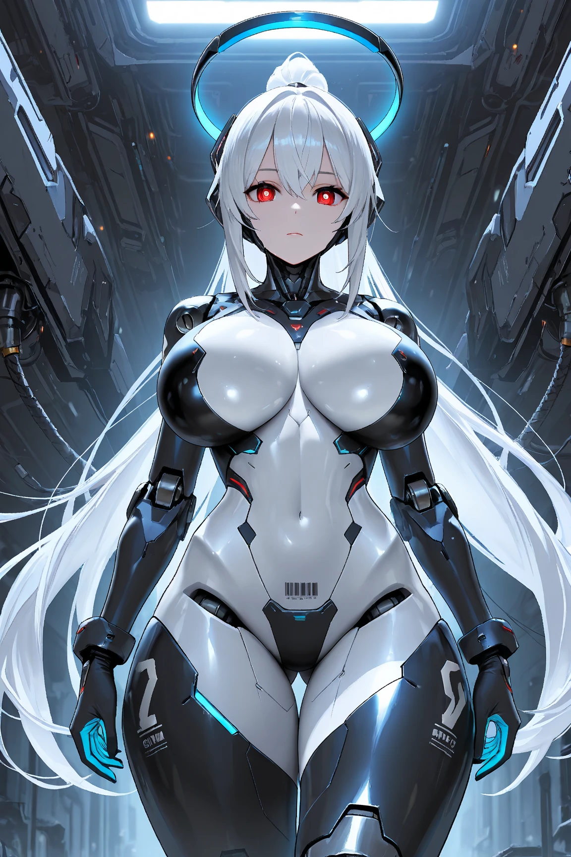 anime girl in black and white outfit with a large breast, biomechanical oppai, gynoid cyborg body, cutesexyrobutts, oppai cyberpunk, gynoid body, black shiny armor, hard rubber chest, oppai, detailed anime artwork, clean detailed anime art, fine details. anime. tentacles, wlop glossy skin