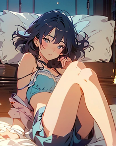 ((masterpiece)), ((best quality)), (ultra-detailed), on the bed, a cute girl, 1girl, solo, underwear00, ((beautiful eyes)), smile
