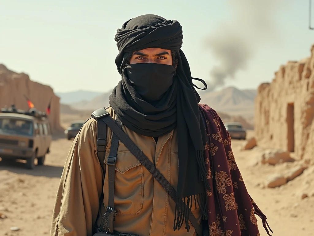 military general man from Libya, serious expression, covers his face with a white keffiyeh, white turban, beige Soviet style military jacket, is in a vehicle junkyard, Ultra detailed, hyper realistic, 4k, Ultra detailed image, realistic, Highly detailed, perfect composition, Splendid, Intricately detailed, Incredibly detailed, 8K fine art photography, hyper detailed, Masterpiece, Ultra detailed, hyper realistic, 4k, Ultra image detailed, realistic, highly detailed, perfect composition, gorgeous, incredibly detailed, detailed, 8K fine art photography, hyper-detailed, masterpiece