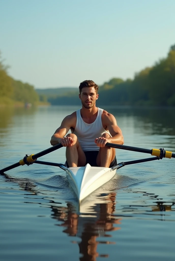 Realistic photography, sport photography, full body shot, wide angle,  black silhouette of a lone rower in a Rowing sports boat on a river against the backdrop of the setting sun, fast capture photo, motion blur, shallow depth of field, bokeh, 8k, film grain, warm colors, made by dslr