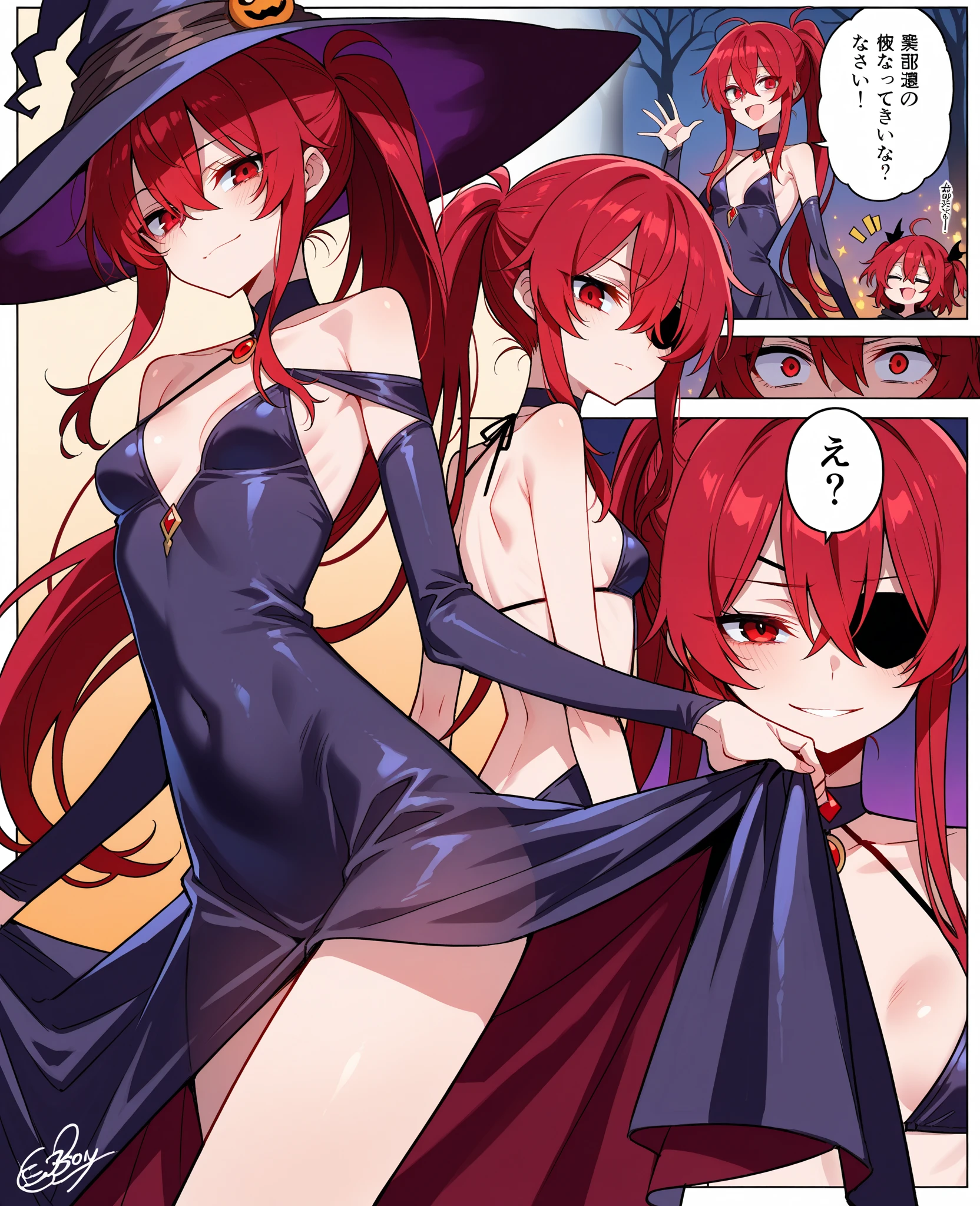 nsfw, mushoku tensei: isekai ittara honki dasu, eris boreas greyrat, Best Quality, Masterpiece, High Resolution, 1girl, Hair Accessories, Necklace, Jewelry, Pretty Face, On Body, Tyndall Effect, Shadow Studio, Rim Lighting, Dual Tone Lighting, (High Detail Skins: 1.2), 8k UHD, dslr, soft light, high quality, volume light, sneak shot, photo, high resolution, 4k, 8k, background blur, female, back, looking from behind, from 5meters below back, plump buttocks, lingerie sweat, red eyes, red hair, very long hair, hair between eyes, ahoge, shiny skin, blush, open mouth, fang, smile, armpits, breasts, small breasts, visible nipples, navel, thighhighs, thighs, animal hood, bikini, black bikini, black legwear, black swimsuit, white hood, black thighhighs, cape, clothing, crossed bangs, front-tie bikini top, front-tie top, hands up, hood, layered bikini, legwear, multicolored bikini, multicolored clothes, multicolored swimsuit, multi-strapped bikini bottom, side-tie bikini bottom, swimsuit, black bikini, black cape, black swimsuit,