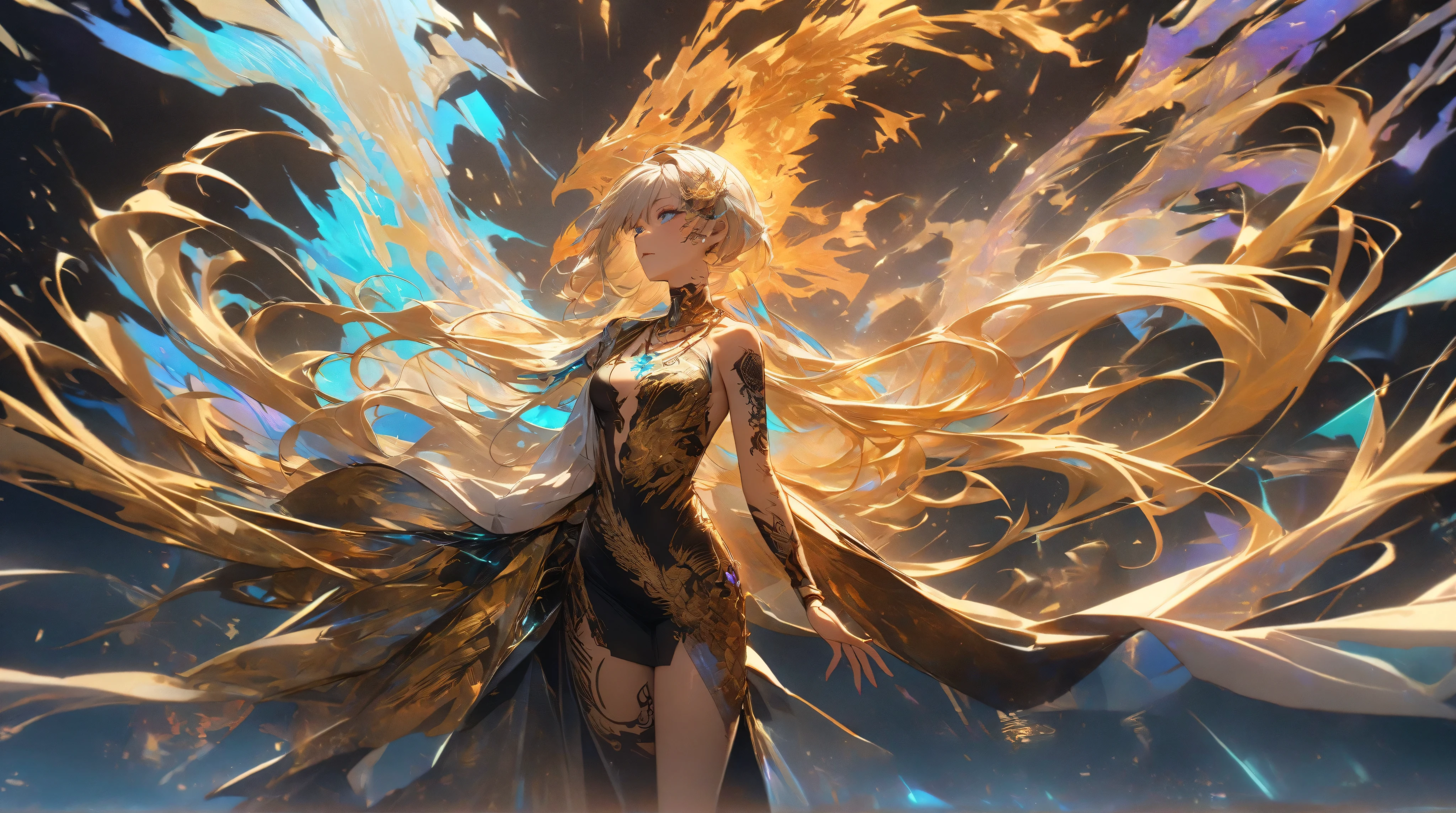 This 16-year-old beauty anime picture presents a unique mix of platinum color scheme and punk style。She wore an almost transparent light-colored gauze dress，Wear yours with black leggings and combat boots，to create an air of rebellion and freedom。She wears white gloves on her hands，Let the whole look highlight her independence and confidence。

Her long blonde hair was draped behind her back，It's very shining，And creates a radiant feeling。Her face sometimes has sharp edges，But sometimes very innocent，This gives the impression that she has a punk atmosphere，At the same time, it is also a cute loli。Her big eyes and sweet smile，Make her image more charming。     An Asian girl with antlers