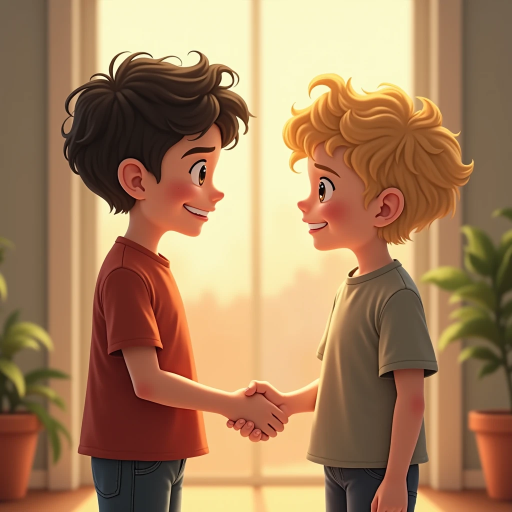 Healthy friend talk a thin friend boy Cartoon photo