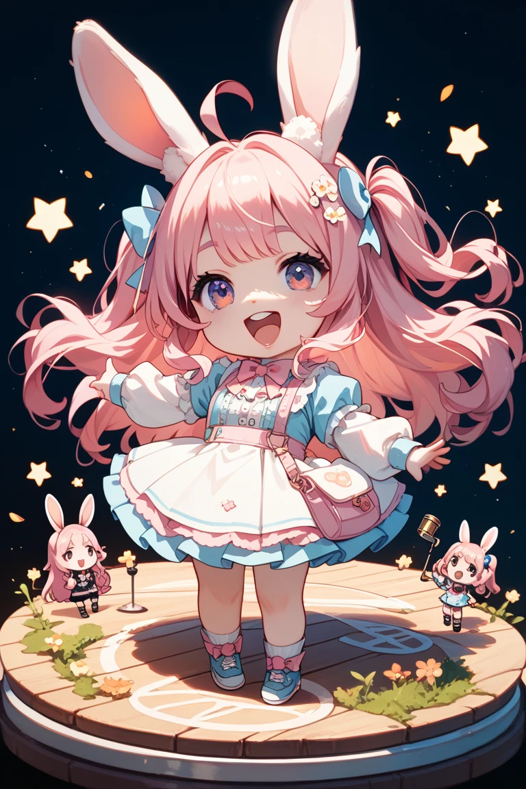 Mimipetchi has a cream-colored face and dark blue Mame-like ears. She has chubby cheeks with pink cheeks. She has two tiny stick-like legs. SPARKLE; GLITTER