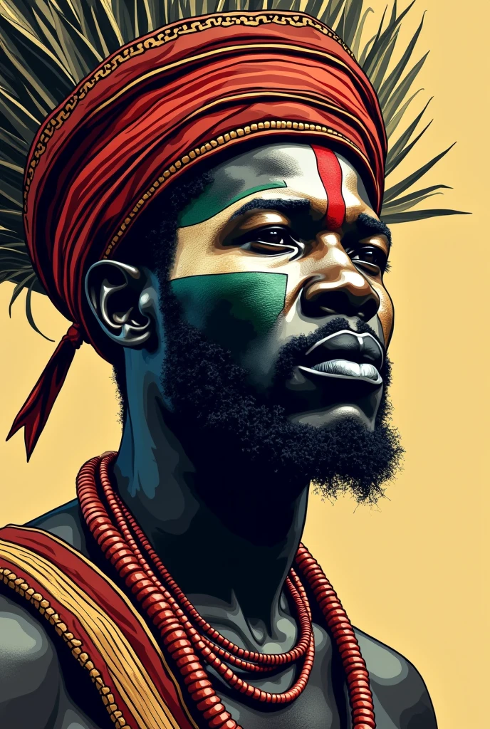 logotype, white background, silhouette of the favela, with the lights on, realisitic, perfect, in front a Brazilian Caboclo, large headdress in green colors, red and white, with a pipe in his mouth, making smoke. Indigenous caboclo, with a goatee to grow, green clothes,