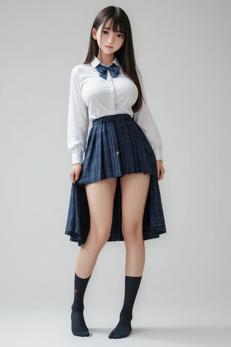 Arad woman wearing short skirt and white shirt posing for photo, Surrealism female students, Surrealism female students, actual , Realistic animation女孩渲染, and skirt, 3D animation realistic, small curve , Wearing a skirt and high socks, Realistic animation, cute female student, actual anime 3 D style, female student