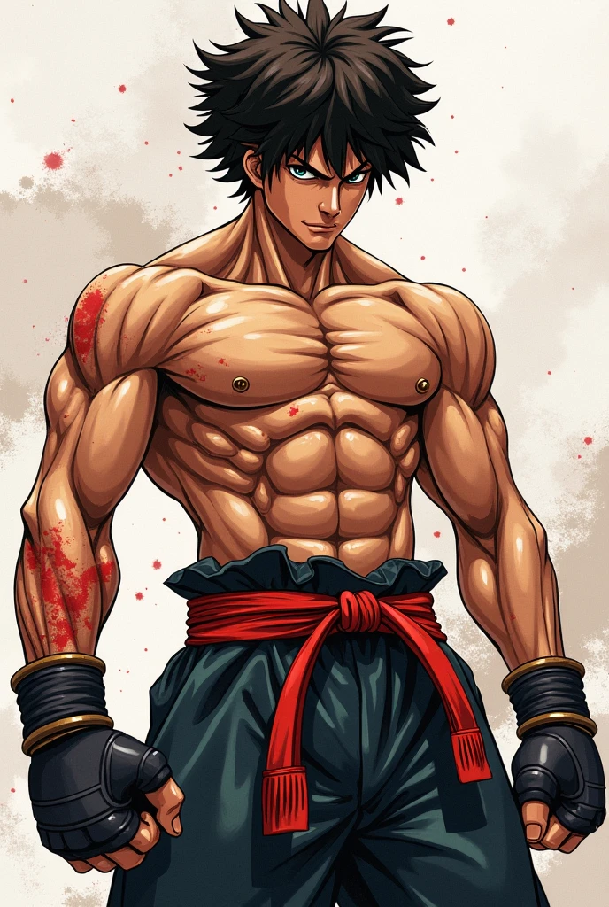 Toji zenin drawn in manga style holding a gym dumbbell in the same style