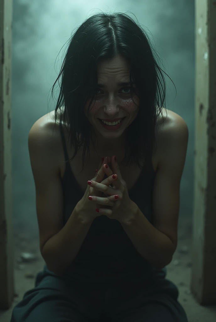 The basement, surrounded by rusty black iron with countless iron wedges driven into it, is dark, eerie, rugged, and cold. Only the stone well in the center of the room gives off a strange, out-of-place feeling. A beautiful ghostly woman is holding onto the edge of the well and is about to crawl out, looking at us with a mysterious smile. Her long, messy black hair, golden eyes, and dark full lips are alluring, and her pigment-free, albino-like white skin is mysteriously lit up by the mysterious indirect lighting from an unknown source, and is slippery with oil. Her voluptuous, lustful body is what men like, and even though my reason is warning me that she is obviously a dangerous partner, my lustful carnal desire, captivated by the woman's figure right in front of me at close range, is telling me to get close to her and embrace her. , A Bewitching evil Femme fatale, Completely nude, Glamor, soft and curvy, unparalleled beauty, sticky wet black hair, forehead, arched eyebrows, double eyelids, golden shiny eyes, beautiful and slender nose, beautiful nostrils, sensual full lips, dark lipstick, glossy lips, open mouth, fangs, neck, collarbone, shoulders, cleavage, saggy huge breasts, wet skin, black nails, (seductive smile:1.3), Horror-style lighting on the face from below, From the front, straight on, face and upper body are clearly visible, looking at us, perfect anatomy, ideal facial features, ideally proportioned figure, perfectly beautiful body, super detailed skin, glossy skin, masterpiece, incredibly absurd res, absolutely resolution, ultra high res, professional, vivid colors.