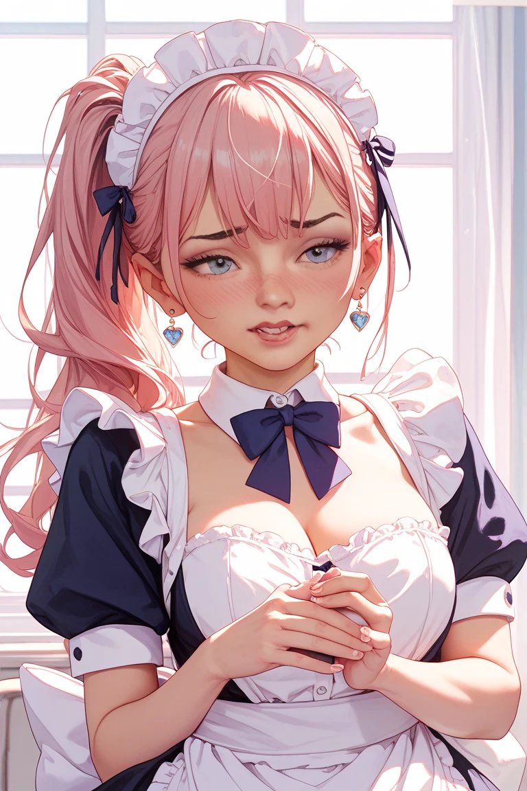 Babe, Beauty, teen maid, 16 anos, , novinha,, (kink collar:1.5), (chain collar:1.5), cute, (submissive:1.8), teen, 1 girl, short girl, tiny girl, small girl, (look at me), big eyes, sexy maid wear, maid, pigtail hair, envergonhada, cute, inocente, maquiagem carregada, escrava, submissa, ajoelhada, (moe girl), (fishnet), (fish-net), (pink hair), piercing,