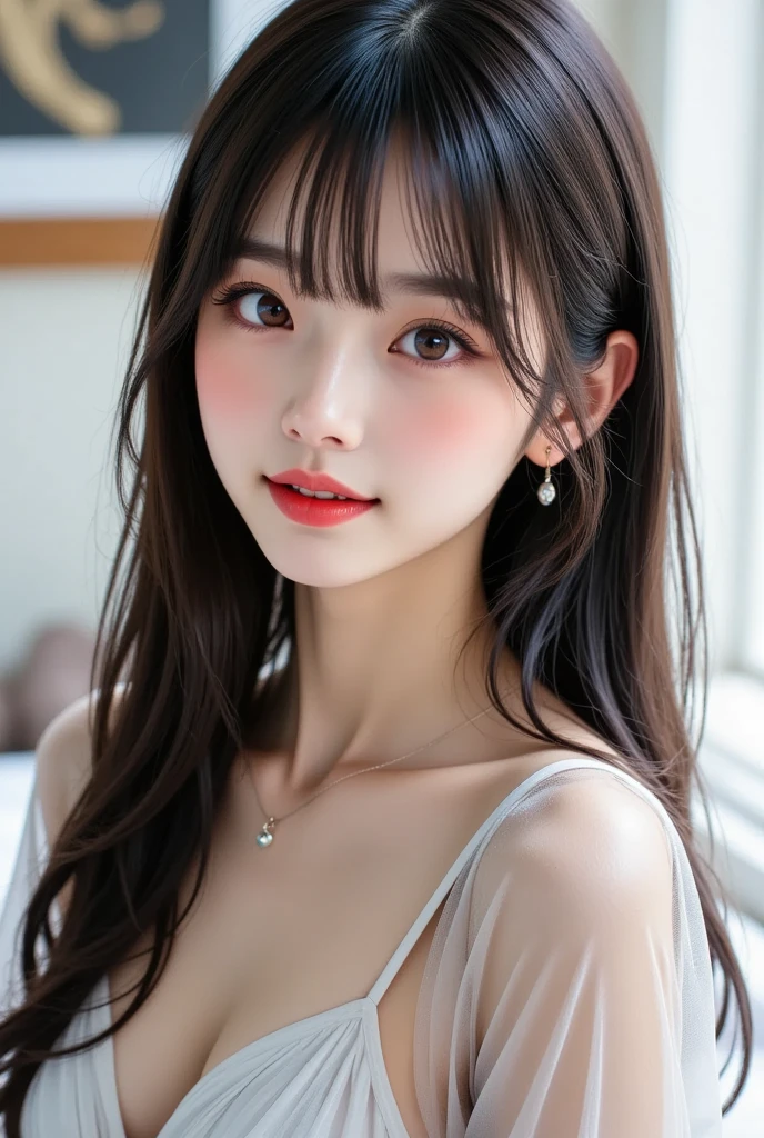 table top, highest quality, shape, Super detailed, finely, High resolution, 8k wallpaper, 完璧なダイナミックな構shape, beautiful and detailed eyes, Nice spring clothes,beautiful straight hair,small breasts,natural color lip, 20 year old girl、cute、sexy shot looking at camera,Always blur the background,perfect and beautiful face,Beautiful and dense face、slim face and style,Big eyes、Do gal makeup,real photos（best image quality）、sexy face、Fashion magazine model pose、Spring casual women&#39;s fashion
