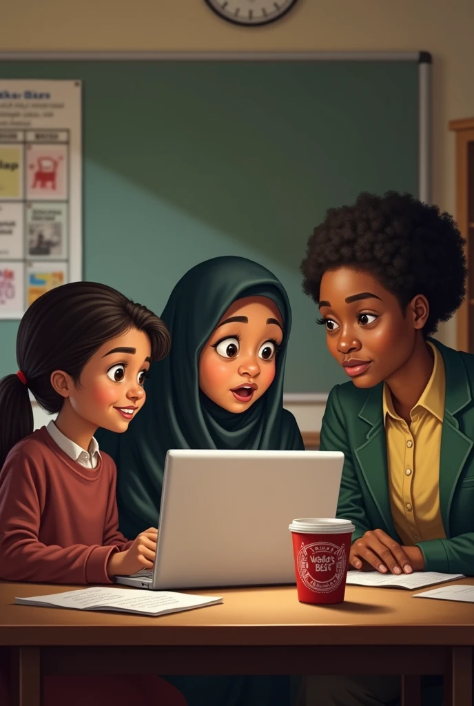 Create a realistic scene of mix of students in a classroom in Katsina, Nigeria. The students should have natural dark skin tones and be wearing school uniforms, with girls in white long hijabs featuring red headbands and boys in white shirts with red trousers. The classroom should have a lively, yet focused atmosphere, with students engaged in activities such as using computers and working together. The image should capture the essence of a real-life school environment in Northern Nigeria, with a warm and authentic feel, avoiding any stylized or 3D appearances.