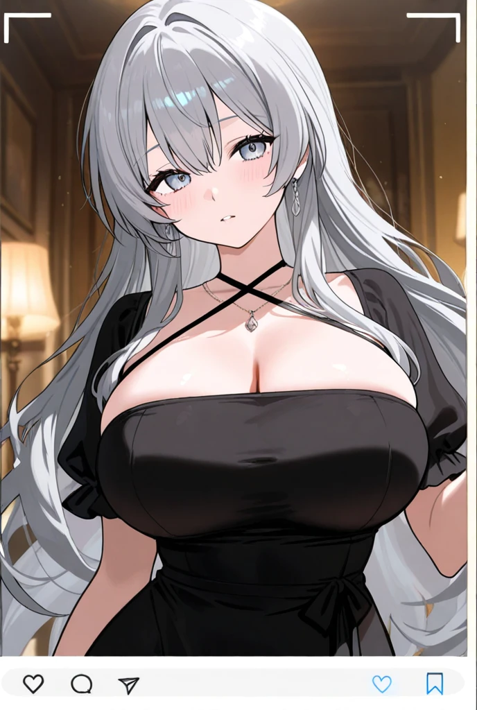 (best quality,4K,8K,highres,masterpiece:1.2),ultra-detailed,red lips,lipsticks,business woman's coat,black suit,deep red eyes,milf,long hair,silver hair,serious expression,handsome and confident,subtle smile,full body,big breasts,perfect breasts,White Princess Shirt, NSFW\