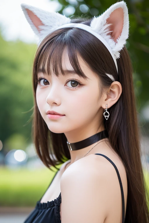 ((sfw: 1.4)), ((sfw,( arms behind back), earrings, hairpin, choker, 1 girl)), ultra high resolution, (real: 1.4), RAW photo, highest quality, (photorealistic), focus ,Soft light,(()),((Japanese)),(((Young face))),(Surface),(Depth of field),Masterpiece,(Photoreal),Woman,Bangs,( (1 girl)